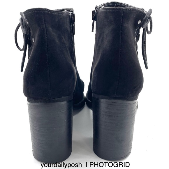 Nine West black suede peep toe lace-up cutout block heel ankle boots US 9 - Picture 7 of 13